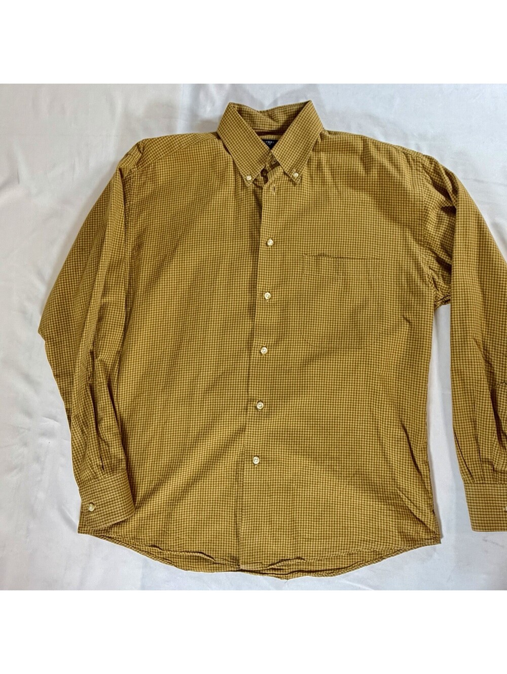 Burberry Men's Mustard Yellow Micro-Check Button-Down Shirt Size M